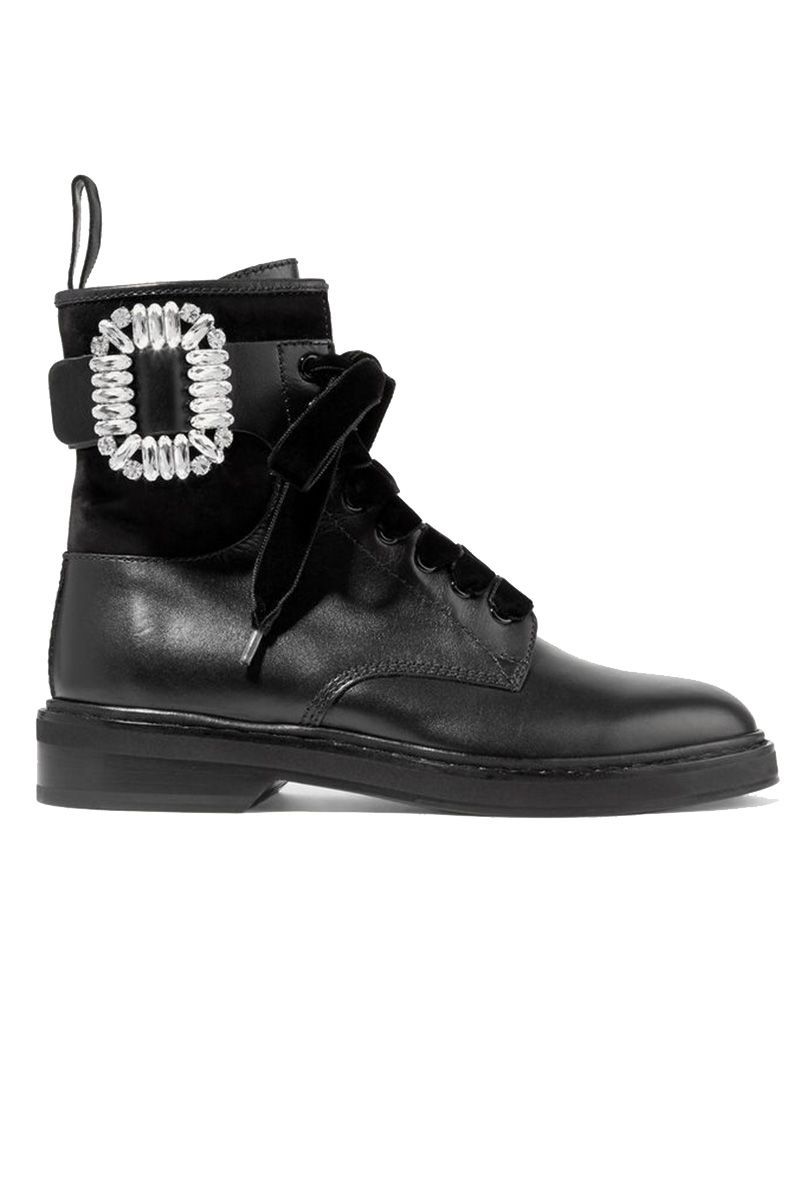 Viv Rangers crystal-embellished paneled leather and suede ankle boots