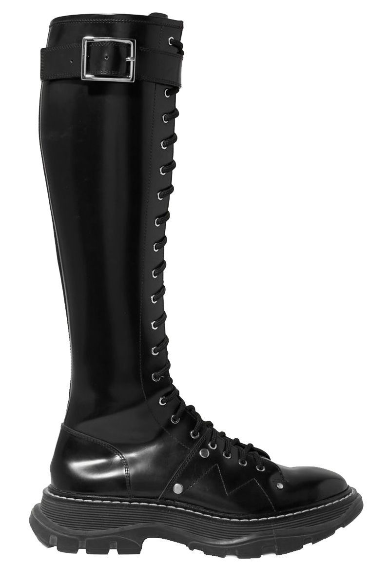 Glossed-leather exaggerated-sole knee boots