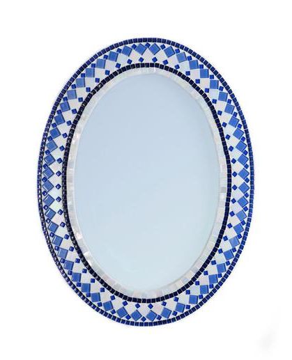 Blue and White Oval Mosaic Wall Mirror