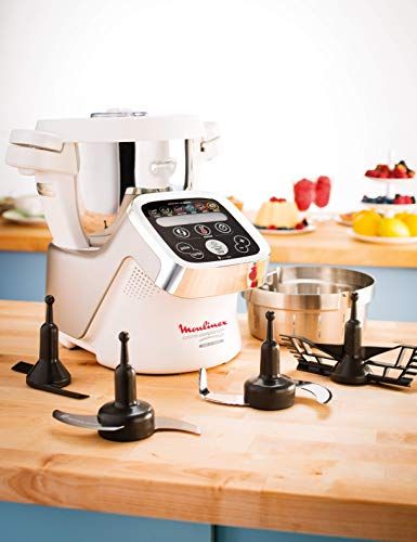 Moulinex HF802AA1 Cuisine Companion Robot da Cucina Multifunzione con 6 Programmi Automatici, Bianco/Argento