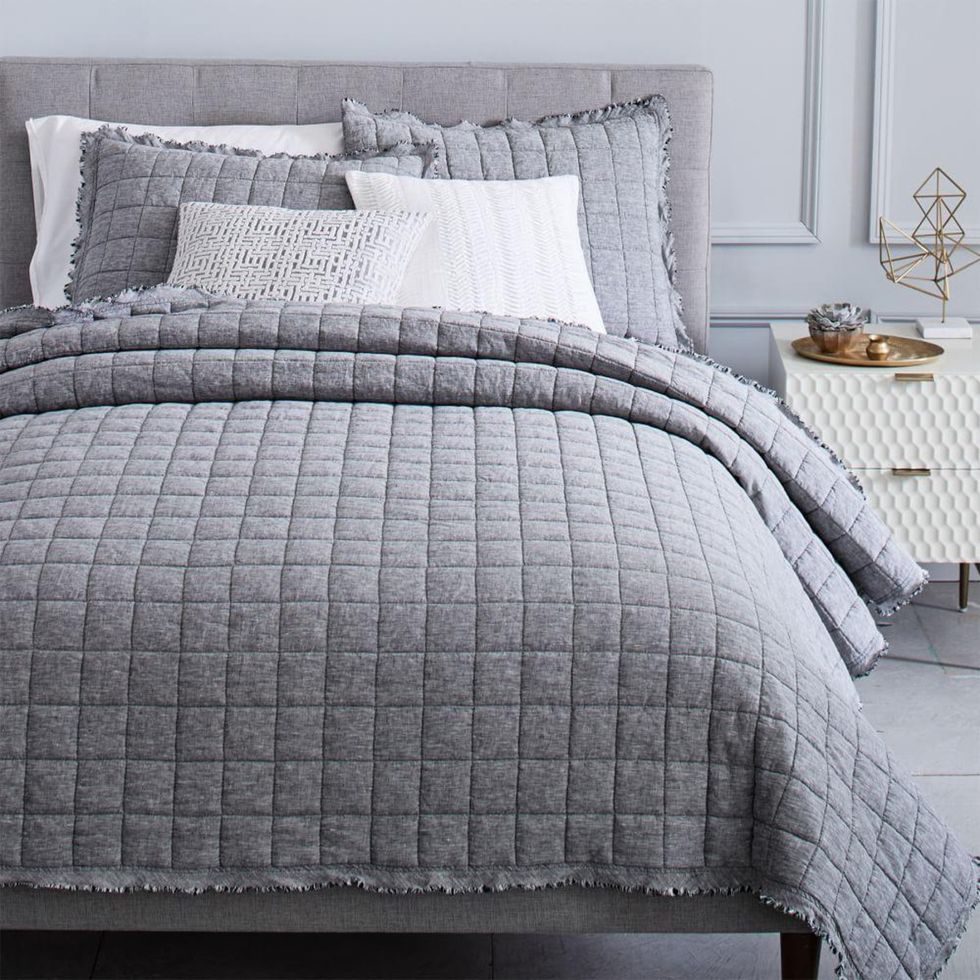 Belgian Flax Linen Melange Bedspread + Pillowcases - Slate