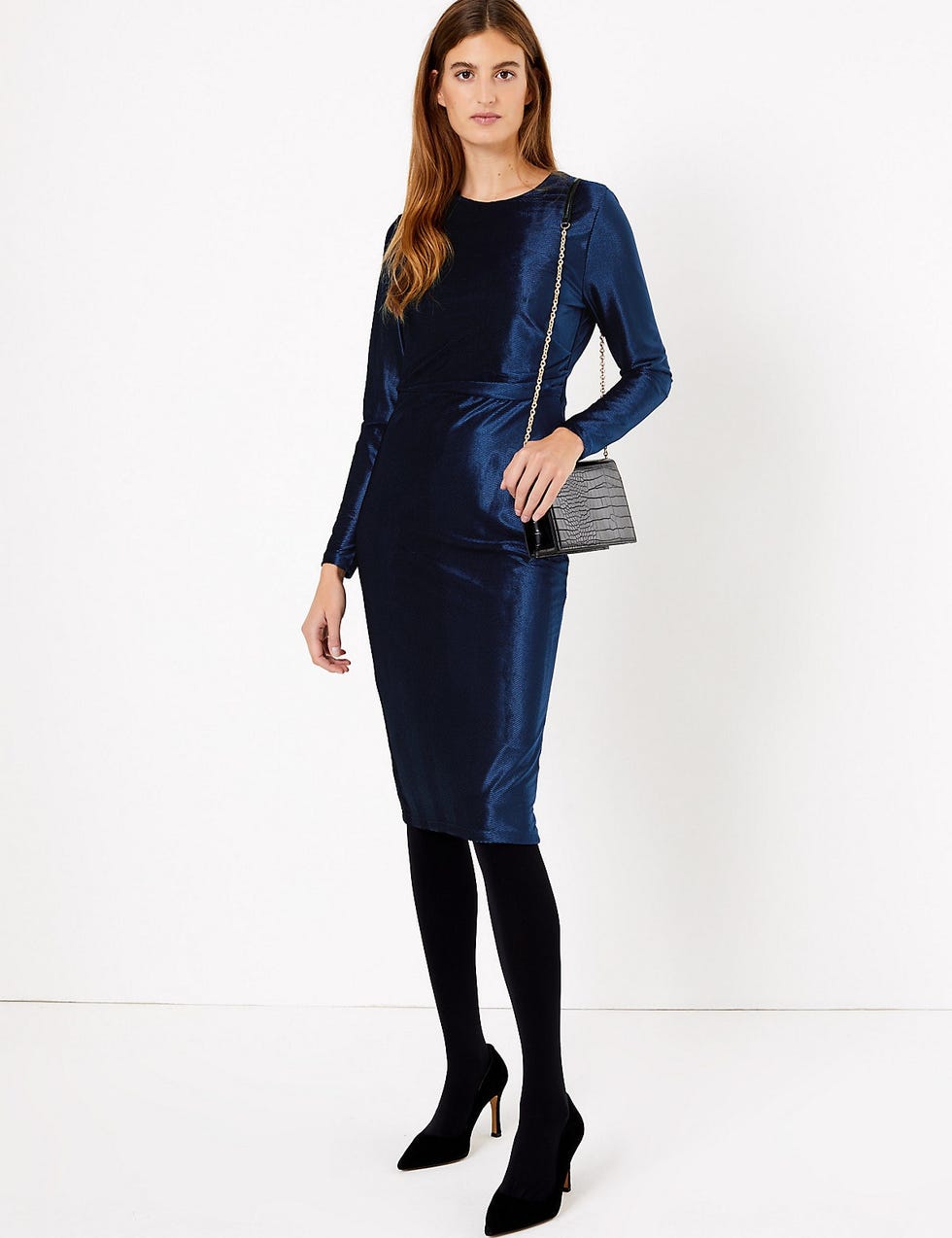 Velvet Bodycon Midi Dress [length : Regular]
