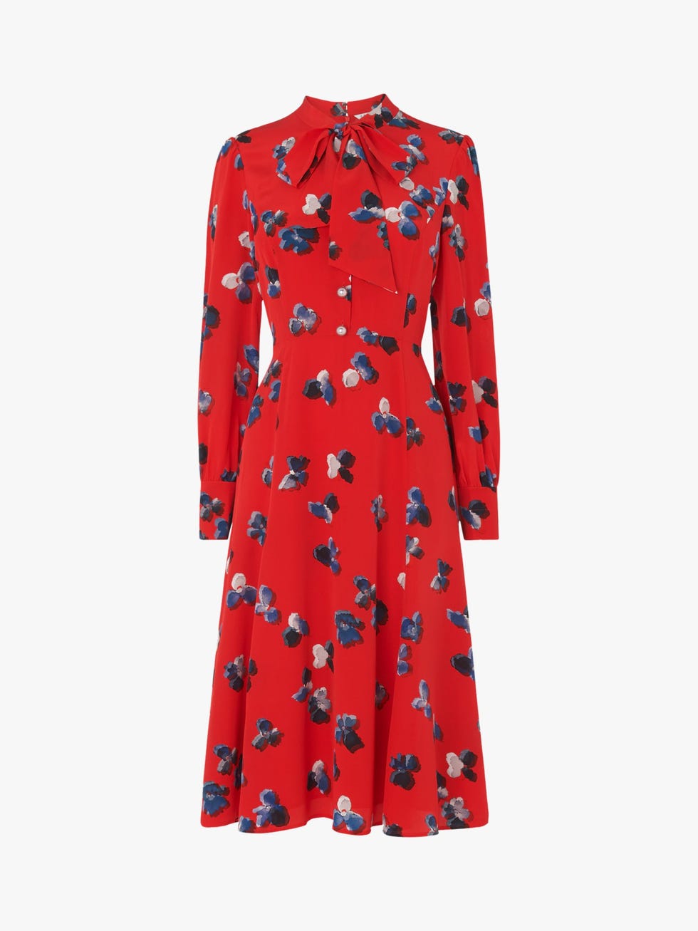L.K.Bennett Mortimer Silk Floral Tie Neck Dress, Red