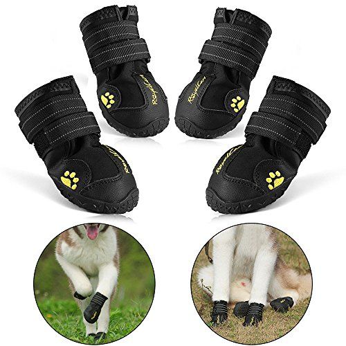 RoyalCare Protective Dog Boots, Set of 4 Waterproof Soft Dog Shoes for Medium and Large Dogs - Black (6#)