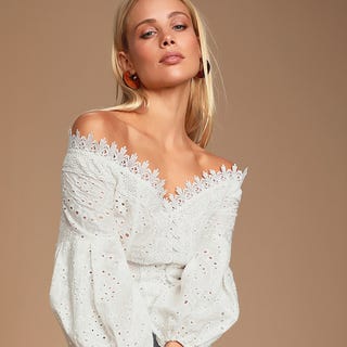 Eyelet Lace Off-the-Shoulder Crop Top Eyelet Lace Off-the-Shoulder Crop Top