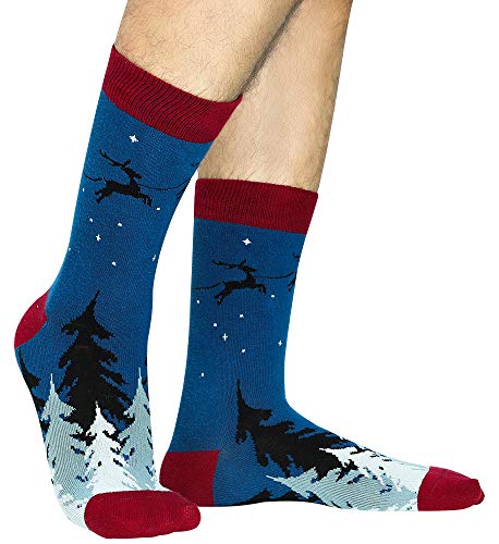 Christmas Elf Socks, Holiday Striped Crew Socks for Men and Women (Unisex,  2 Pairs)