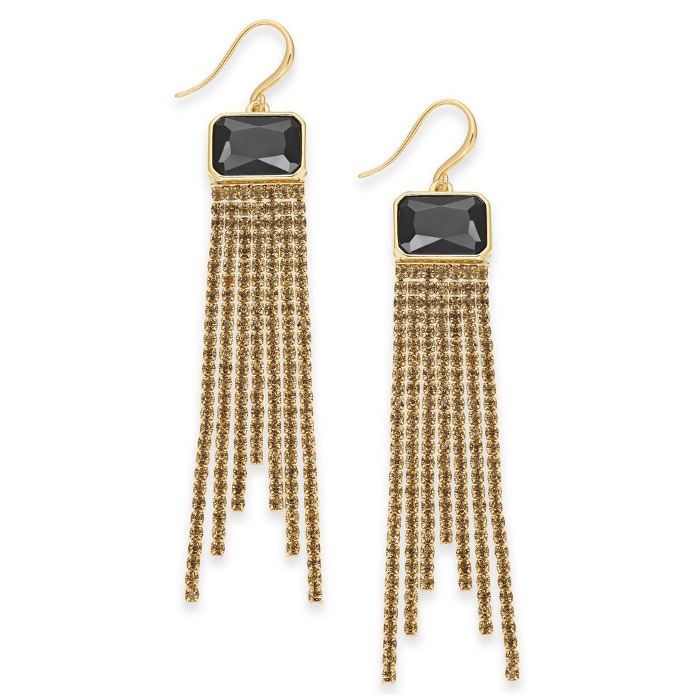 Gold-Tone Multi-Rhinestone Drop Earrings 