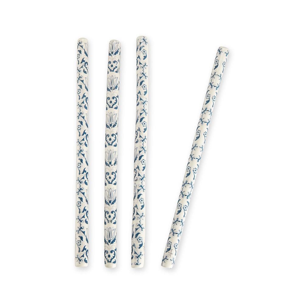 Blue & White Ceramic Straw