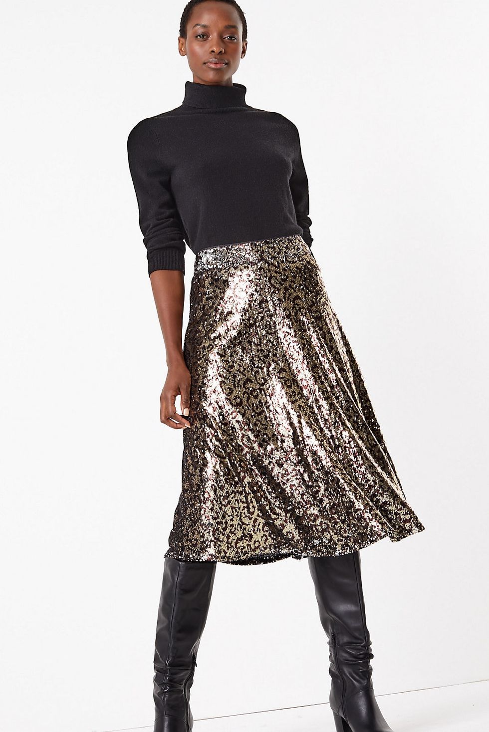 M&S Collection Sequin Animal Print Slip Midi Skirt 