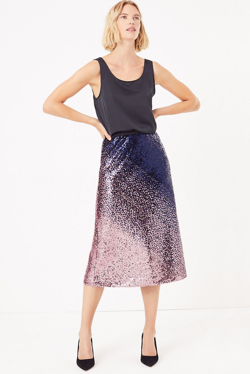 M&S Collection Ombre Sequin Slip Midi Skirt 