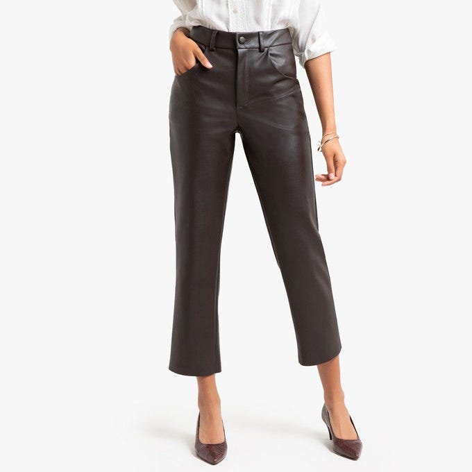 Faux Leather Straight Trousers