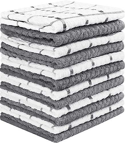Utopia Towels Kitchen Towels (12 Pack, 38 x 64 cm) Cotton - Machine Washable - Extra Soft Set in Grey White Dobby Weave Dish Towels, Tea Towels, Bar Towels (Grey and White)