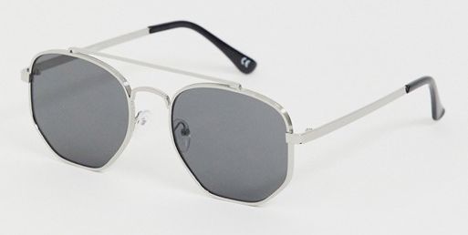 ASOS DESIGN aviator sunglasses in brushed silver
