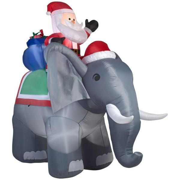 88.58 in. W x 122.05 in. D x 125.98 in. H Lighted Inflatable Santa on Elephant Scene