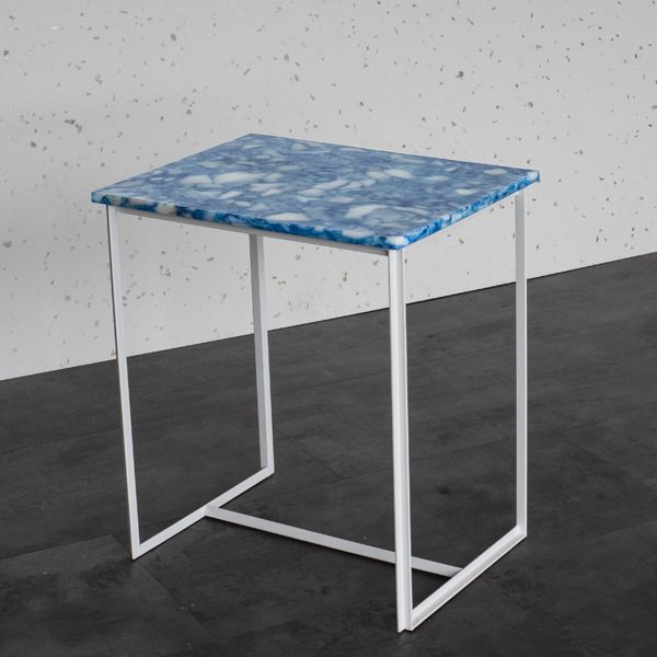 White Side Table – Blue Dapple