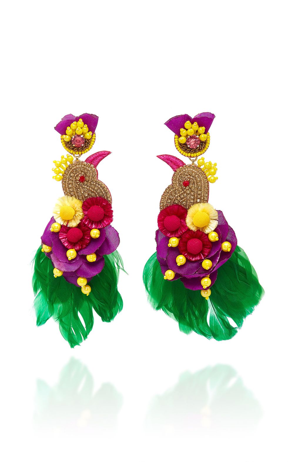 Toucanet Feathered Floral Gold-Tone Drop Earrings 