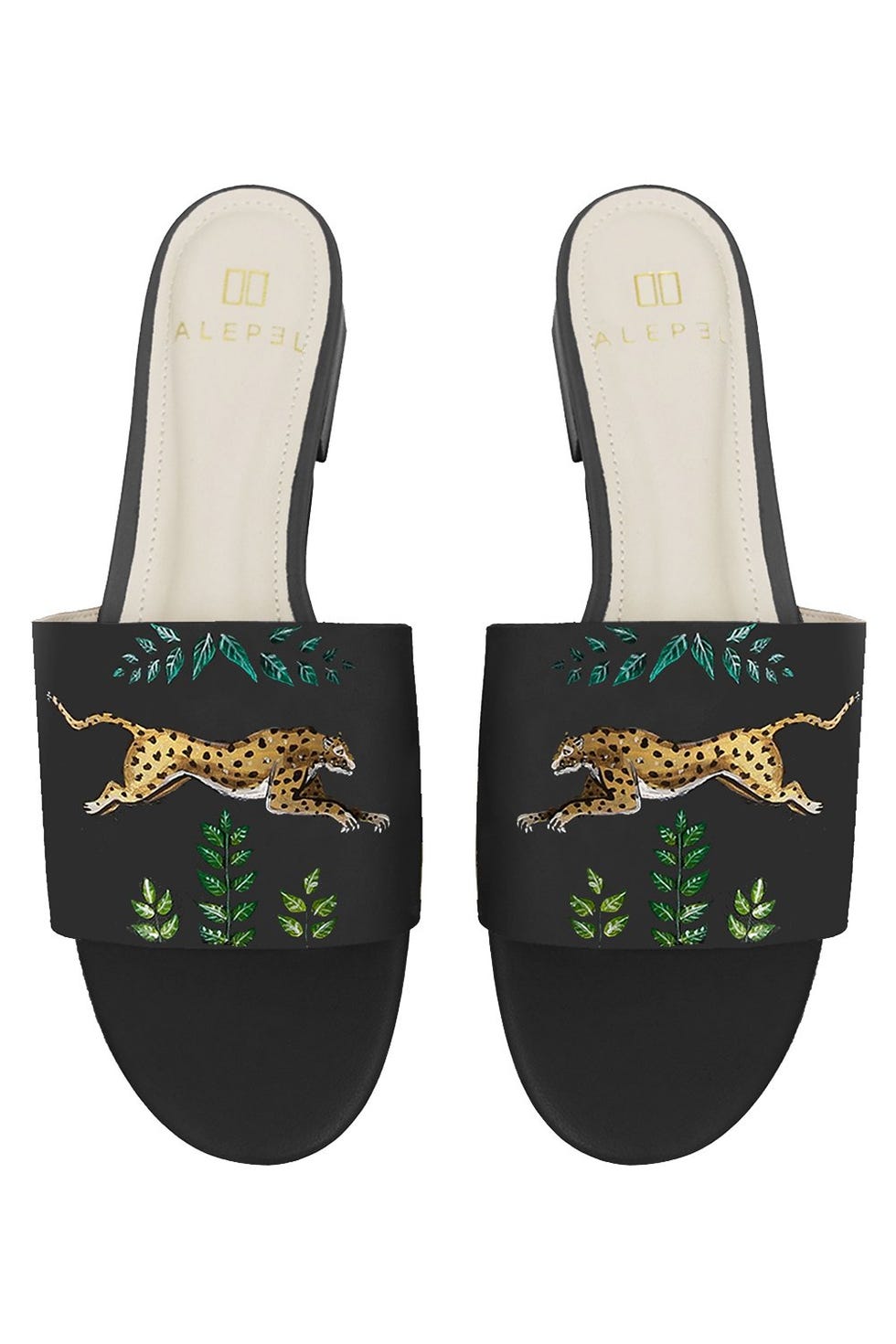 Golden Leopards Hand Painted Slide in Black