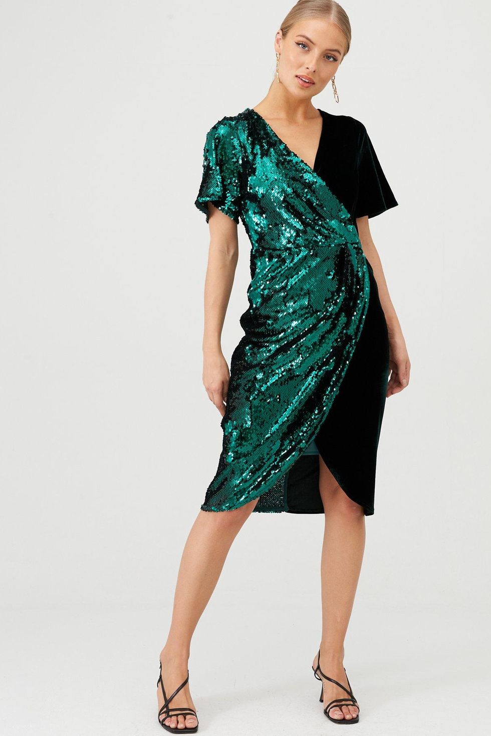 Sequin And Velvet Wrap Dress