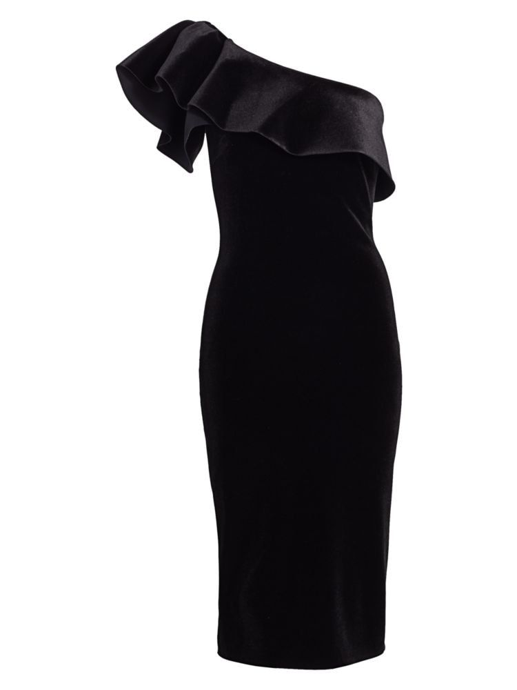 Elisse Ruffled One-Shoulder Velvet Dress