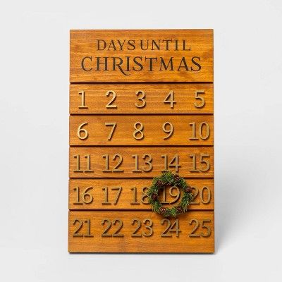 17.9" x 11.8" Wooden Advent Calendar with Wreath Brown/Gold