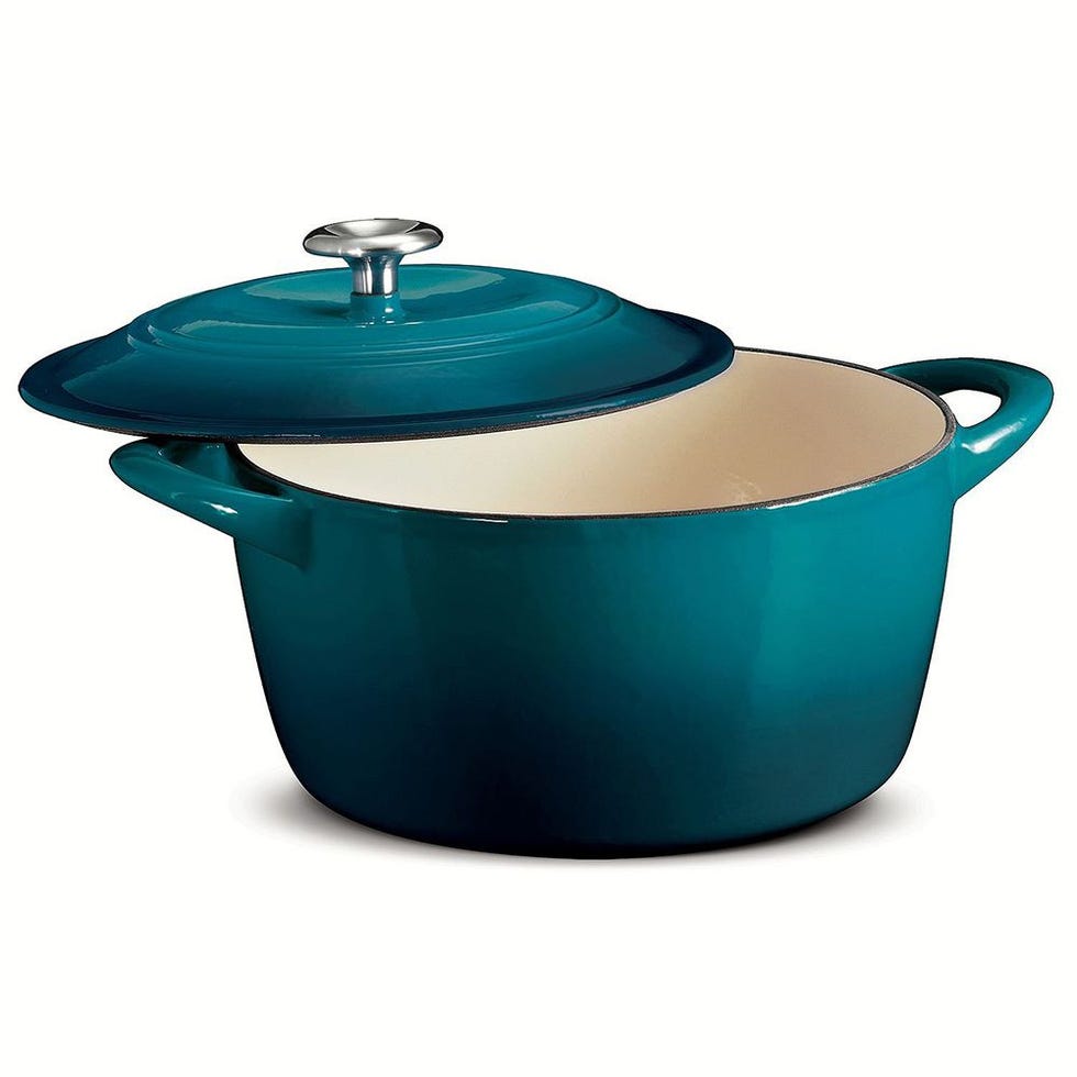 Tramontina Enameled Cast Iron 7-Quart Covered Round Dutch Oven-Classic  Blue/ Gold Knob 