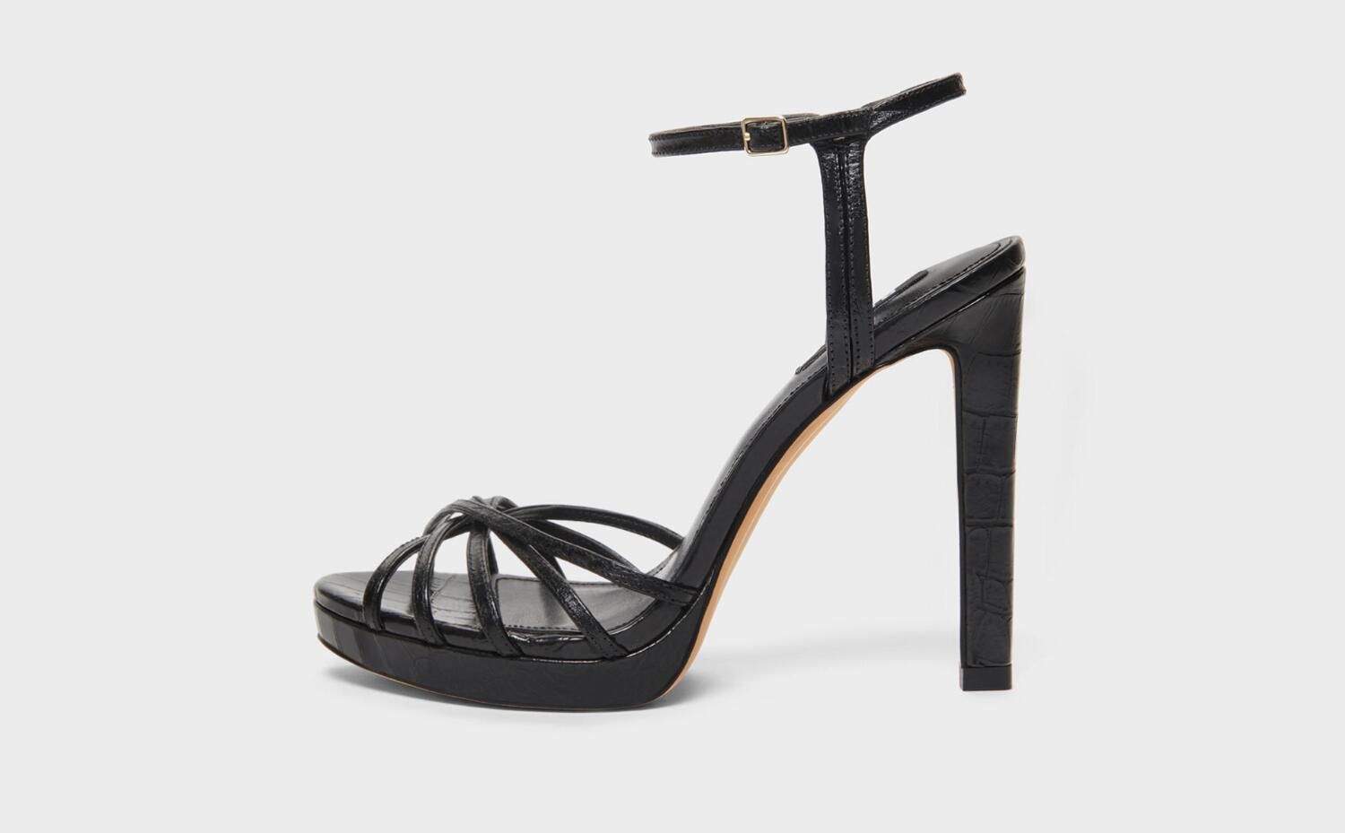 shiny black strappy heels