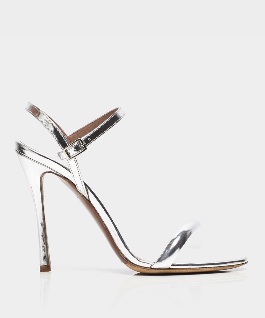 silver shiny high heels