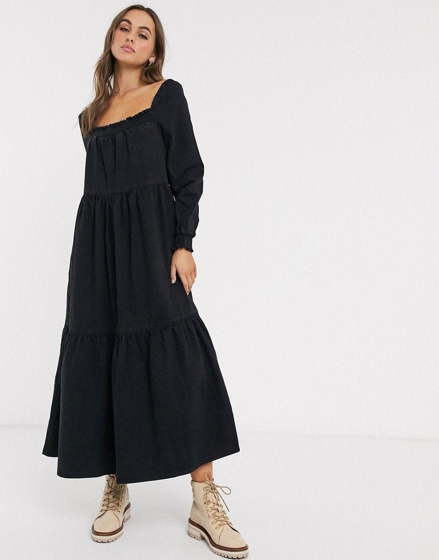 Denim Prairie Midi Smock Dress