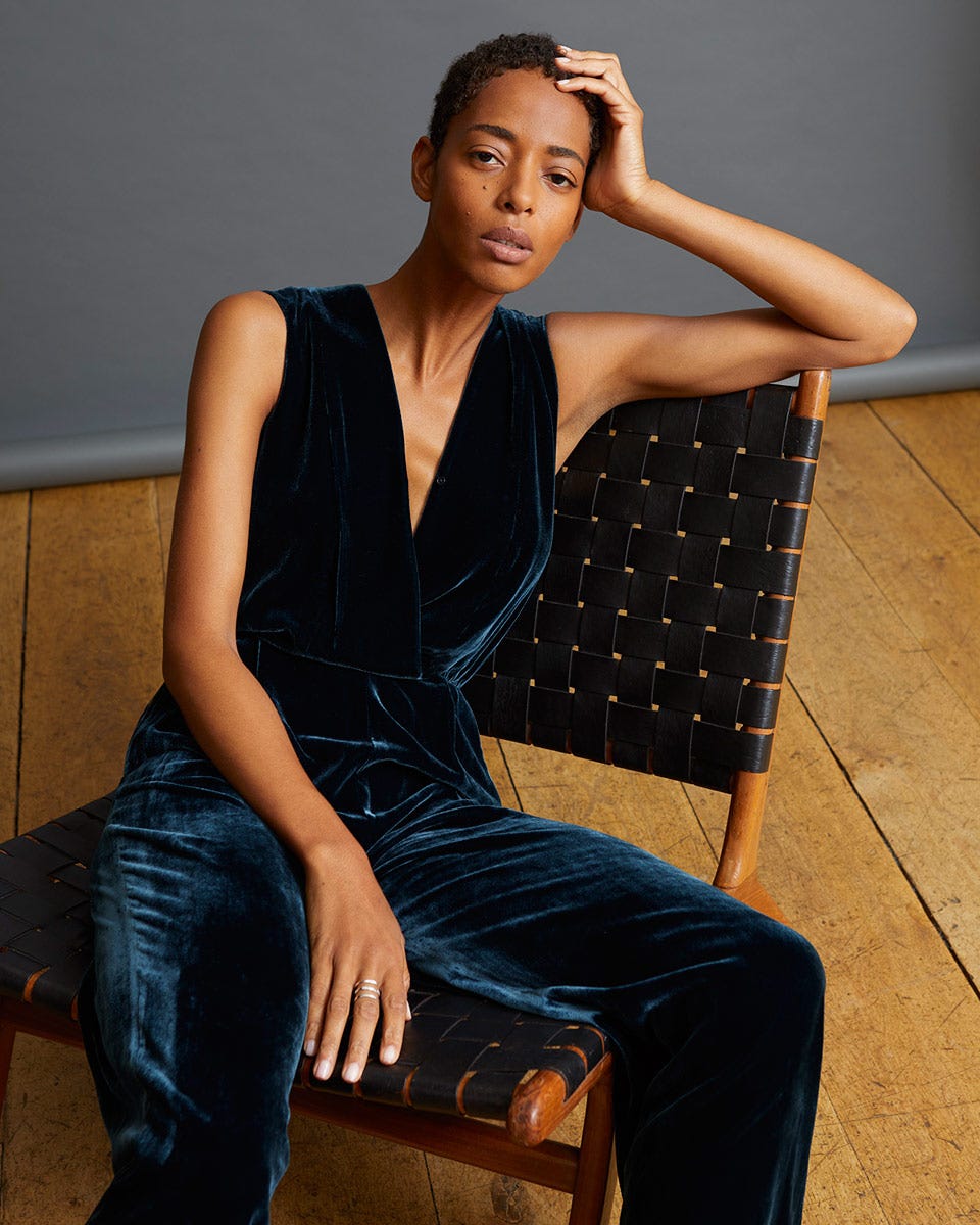 Velvet V Neck Jumpsuit