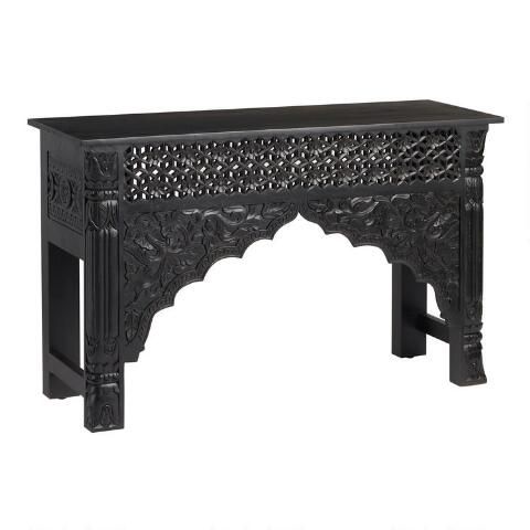 Black Carved Wood Console Table