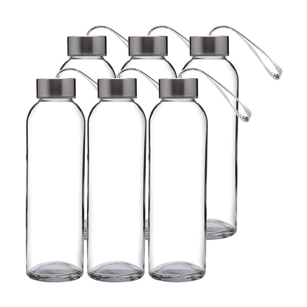 Estilo Glass Water Bottles 16 oz, Stainless Steel Cap - Case of 6 clear  bottles 
