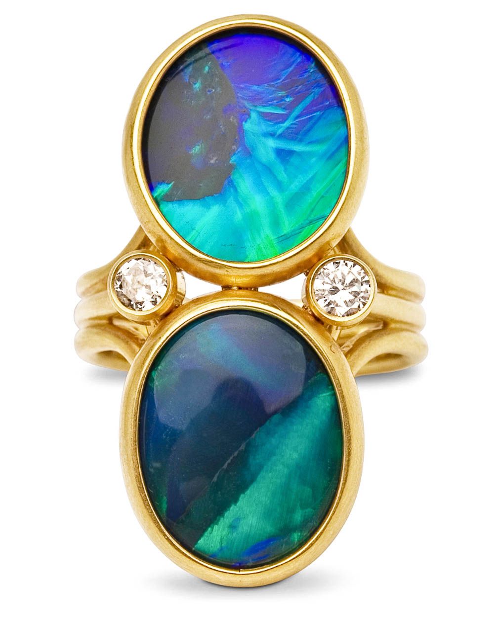 Blue Green Flash Black Opal Ring