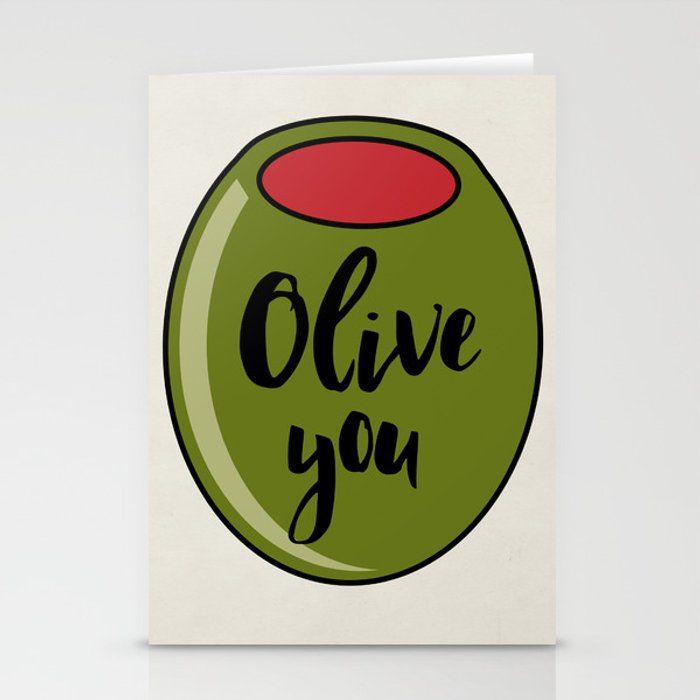 Olive You I Love You Funny Cute Valentine's Day Art Stationery Cards