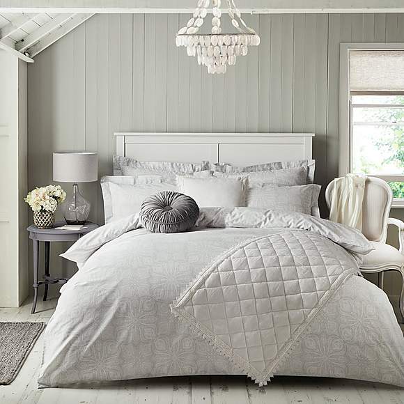 Holly Willoughby Zuri Grey 100% Cotton Duvet Cover and Pillowcase Set