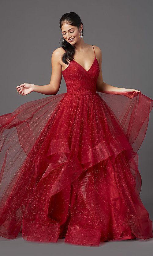 Long Glitter Tulle Backless Ruby Red Prom Dress