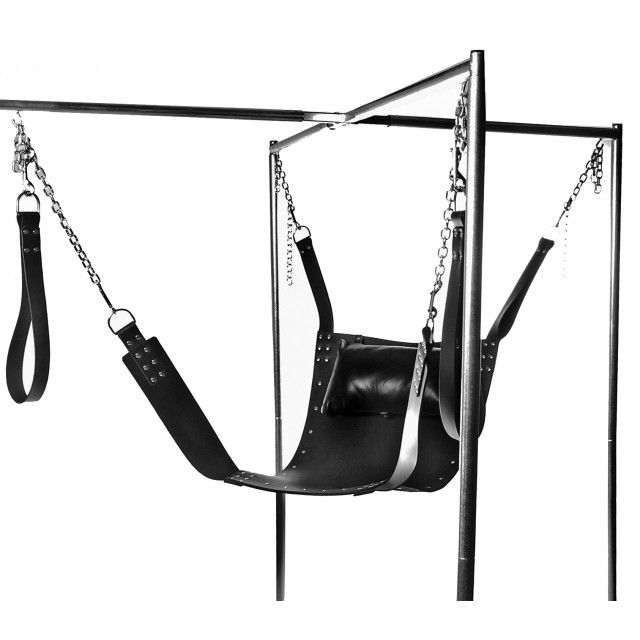"The black leather swing is a classic BDSM showpiece...