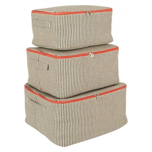 Striped cotton storage trunks, set of 3
