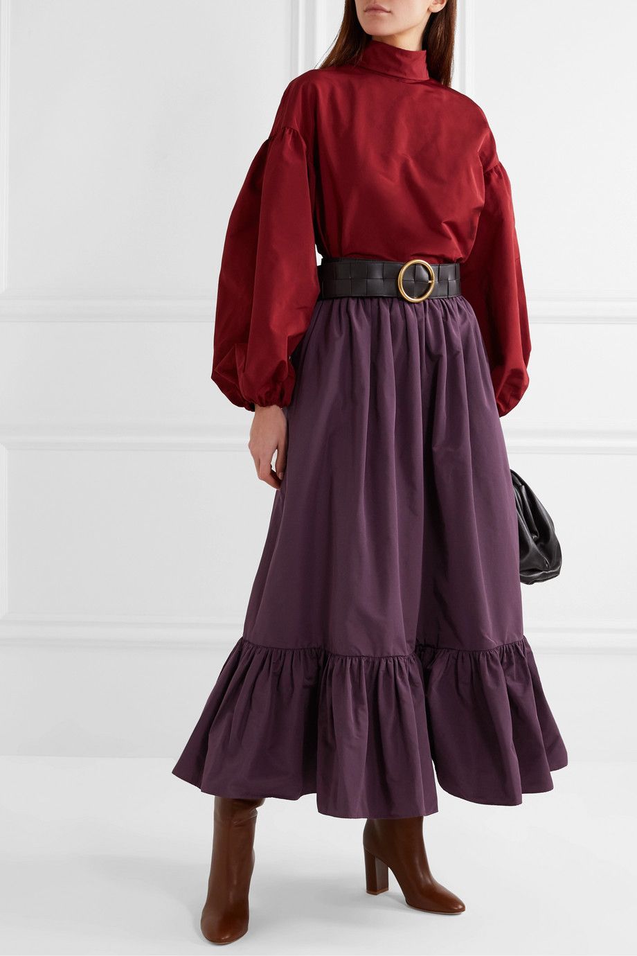 Tiered cotton-blend poplin midi skirt