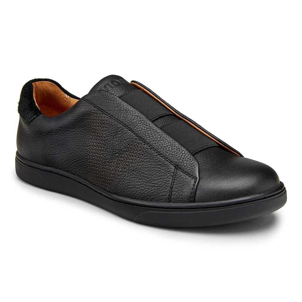 mens black leather slip on trainers