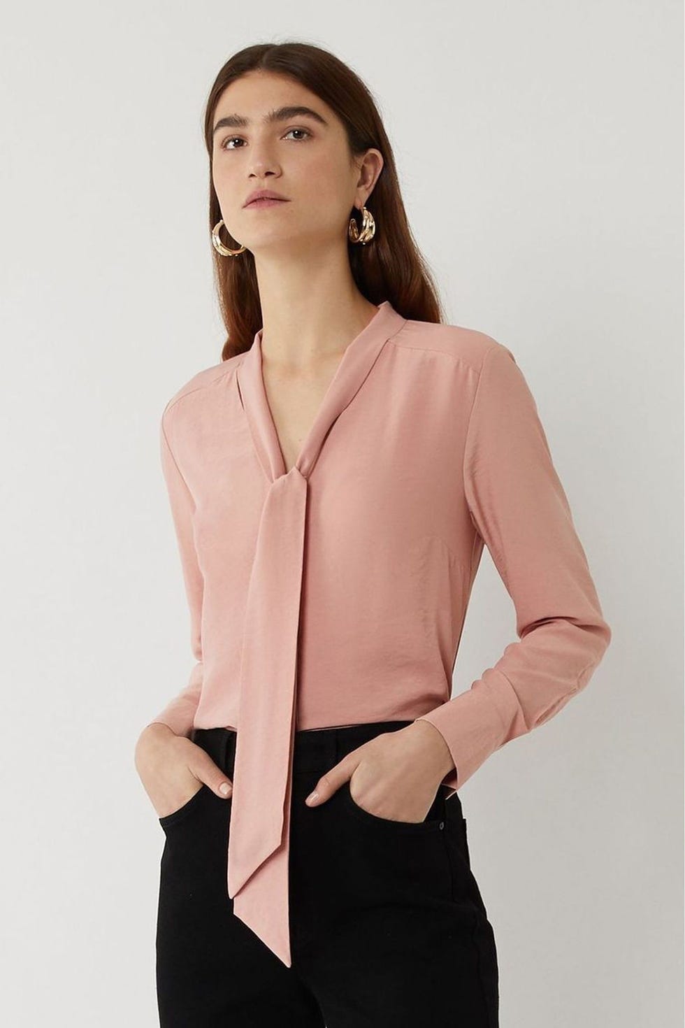 Warehouse Pink Tie Neck Blouse