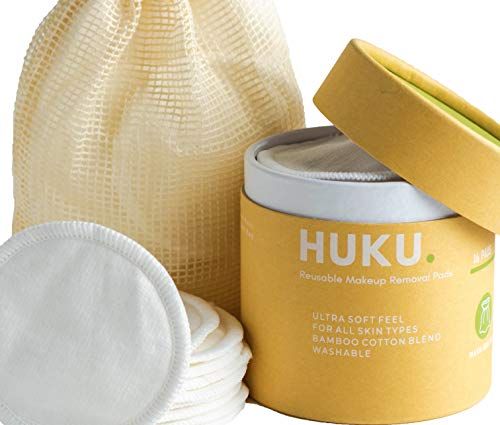 HUKU.丨 Reusable Make Up Remover Pads丨16 Bamboo Cotton Pads With Wash Bag 丨 Eco-Friendly & Washable 丨 For All Skin Types 丨 UK Brand丨