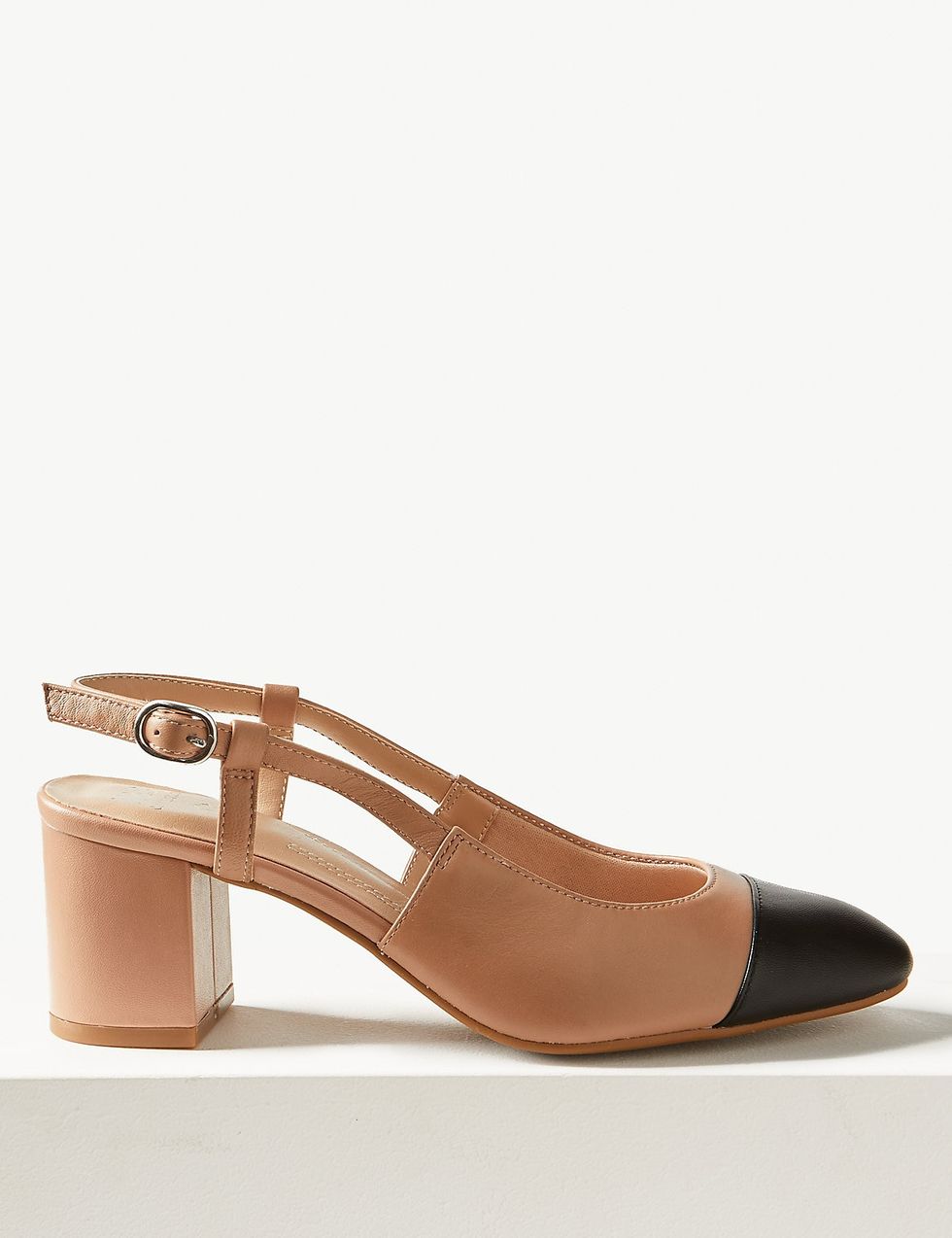 M&S Collection Leather Block Heel Slingback Shoes