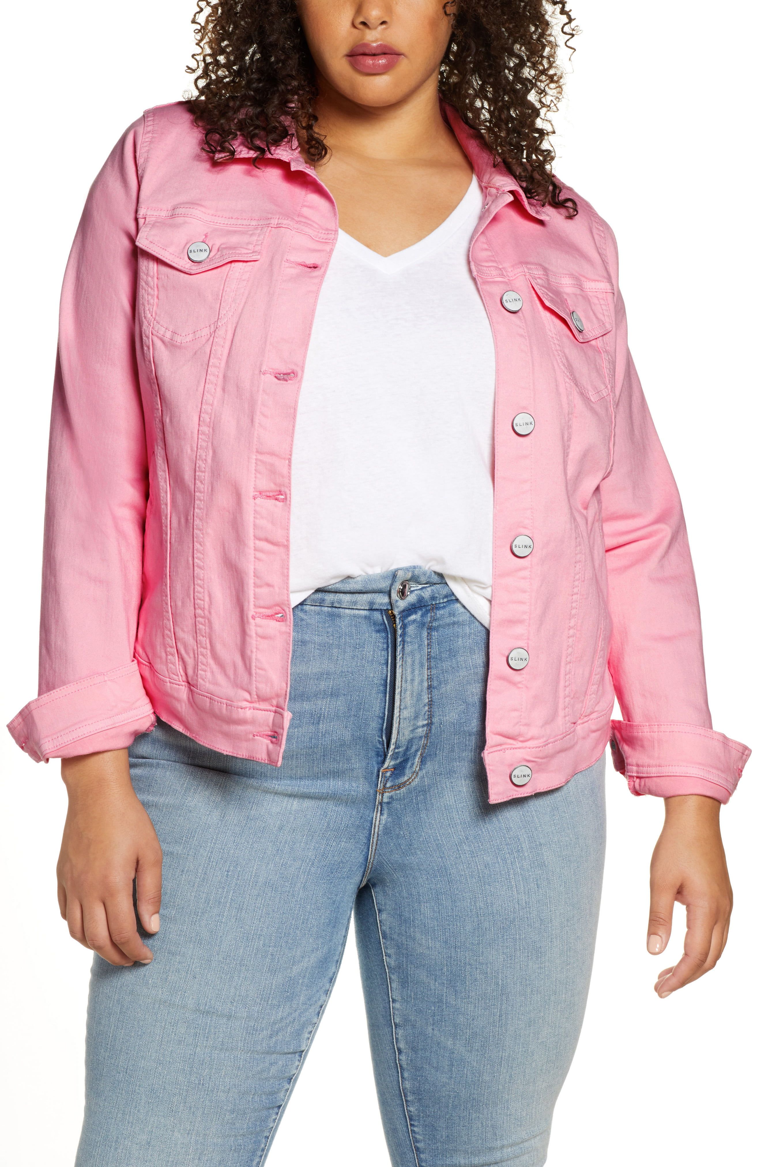 pink stretch denim jacket