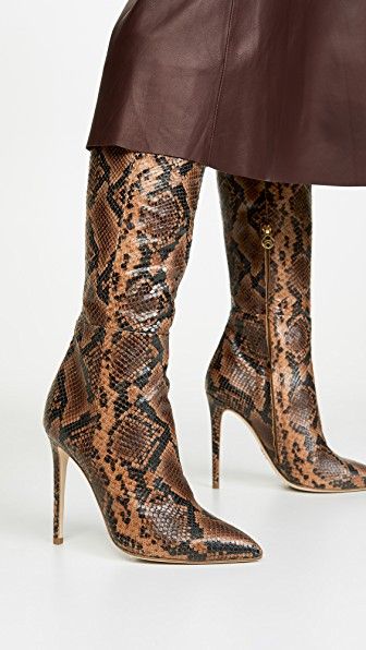 Womens Snake Pattern Knee-high Boots Retro High Heels Pointed Toe Side Zip Shoes