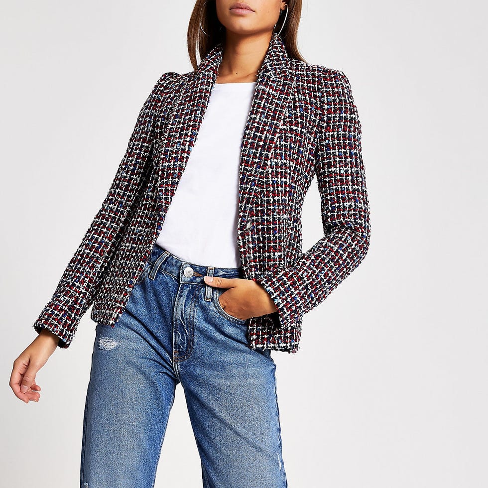 Red boucle long sleeve blazer, £30