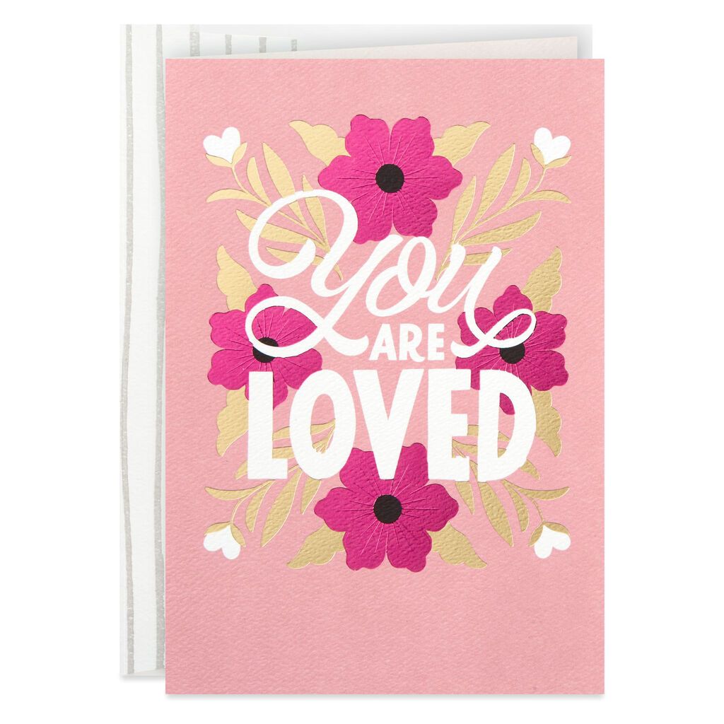 You Are Loved Pink Flowers Valentine's Day Card