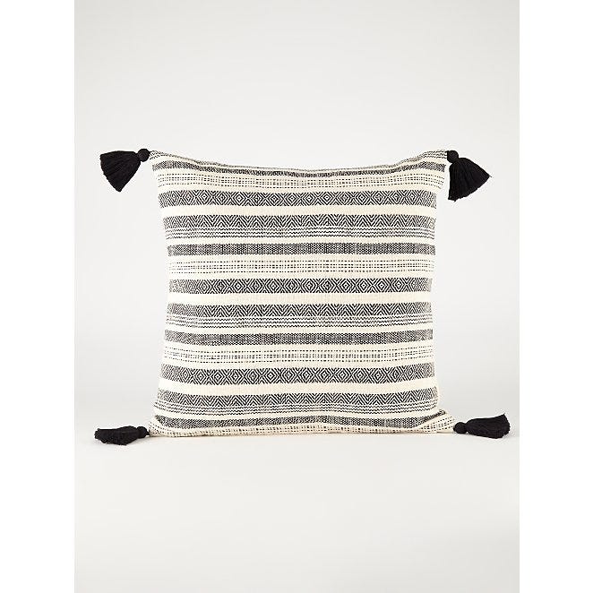 Mark Making Textured Striped Tassel Cushion