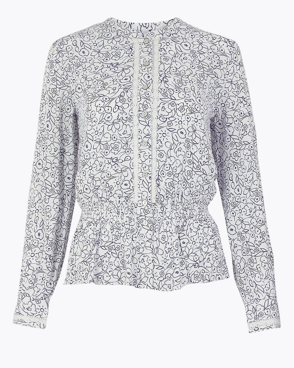 M&S Collection Floral Print Waisted Blouse