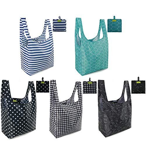 Extra Large Grocery Bags (Set of 5) - Foldable Into Pouch, Durable Heavy  Duty Totes With Long Handles, Washable & Eco Friendly