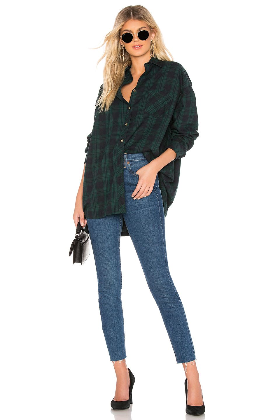Audriana Oversize Flannel Top in Green